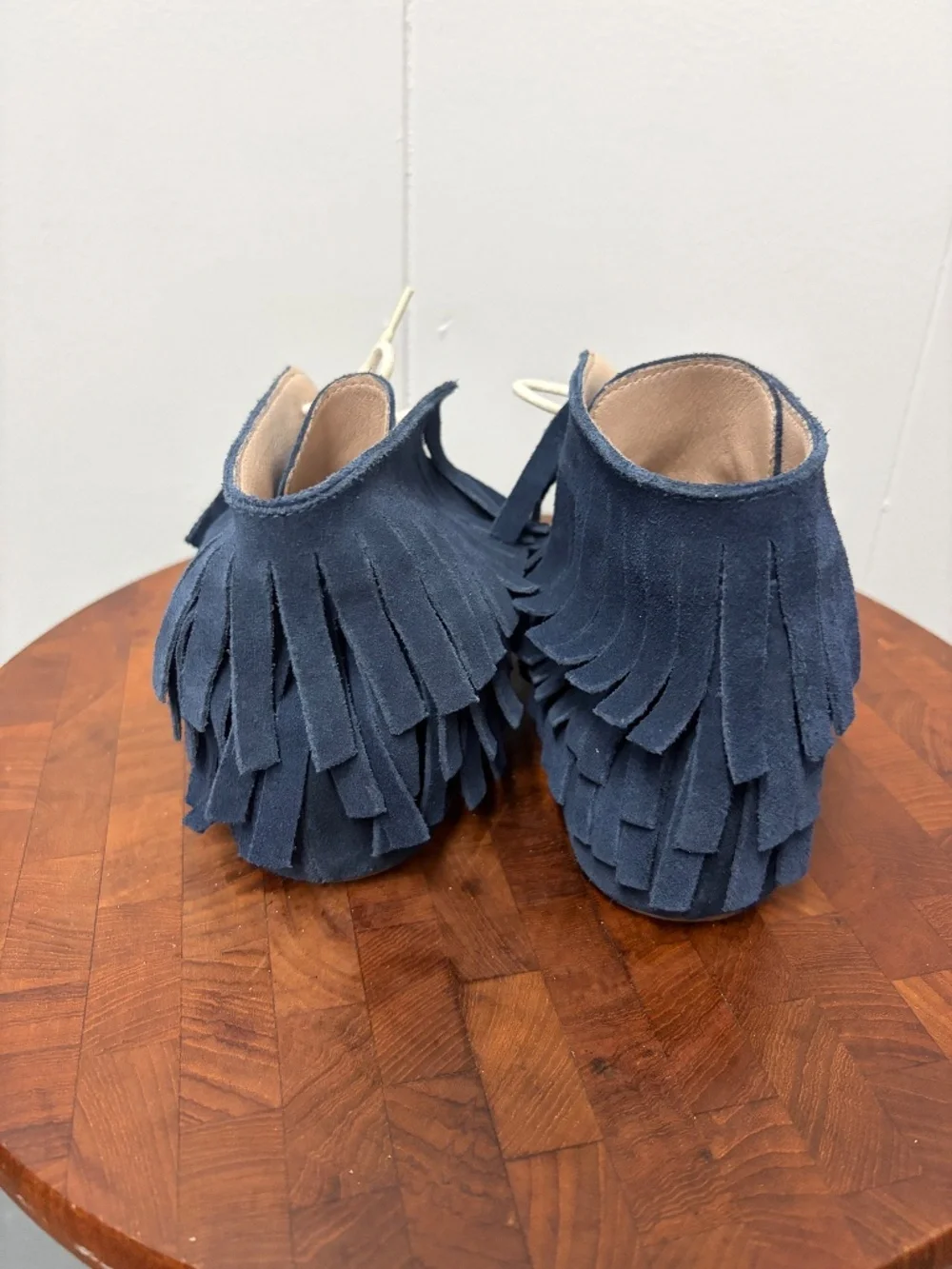Monkey Feet Blue Fringe Moccasins Girl/Boy Size 7-8Y
